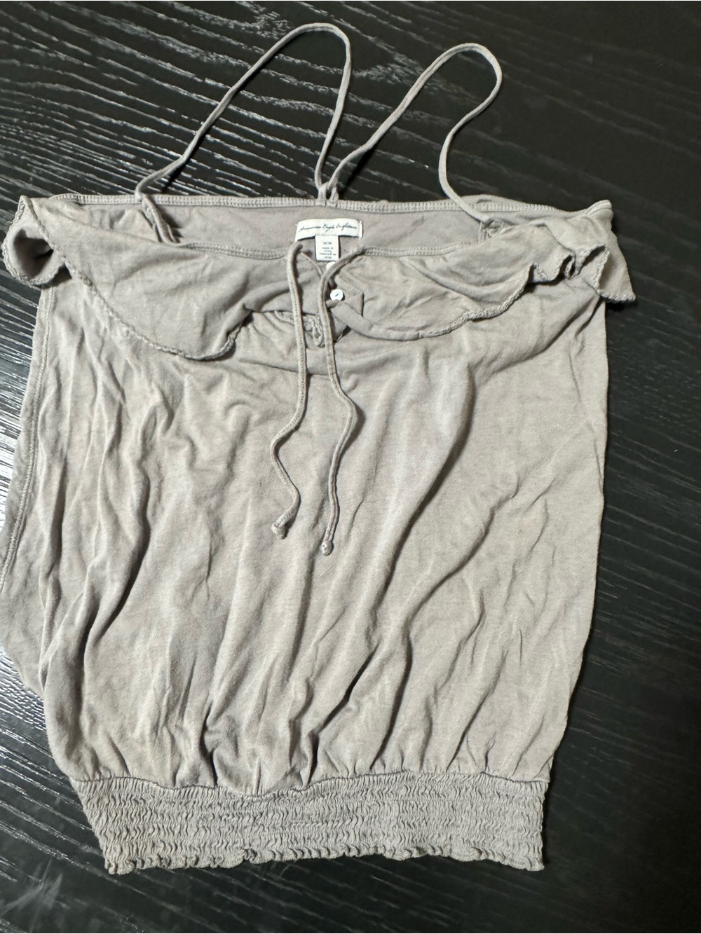 American Eagle Outfitters Taupe Spaghetti Strap Smocked Hem Camisole